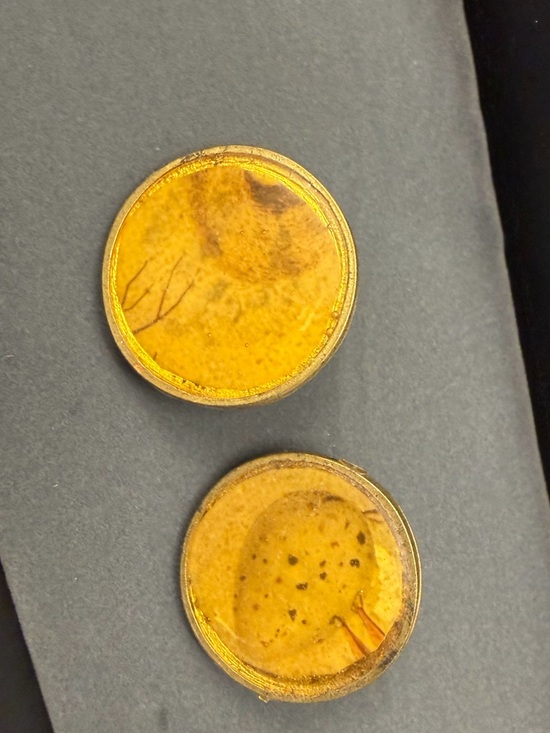 Jewelry - One of a kind golden round earrings with abstract paintings